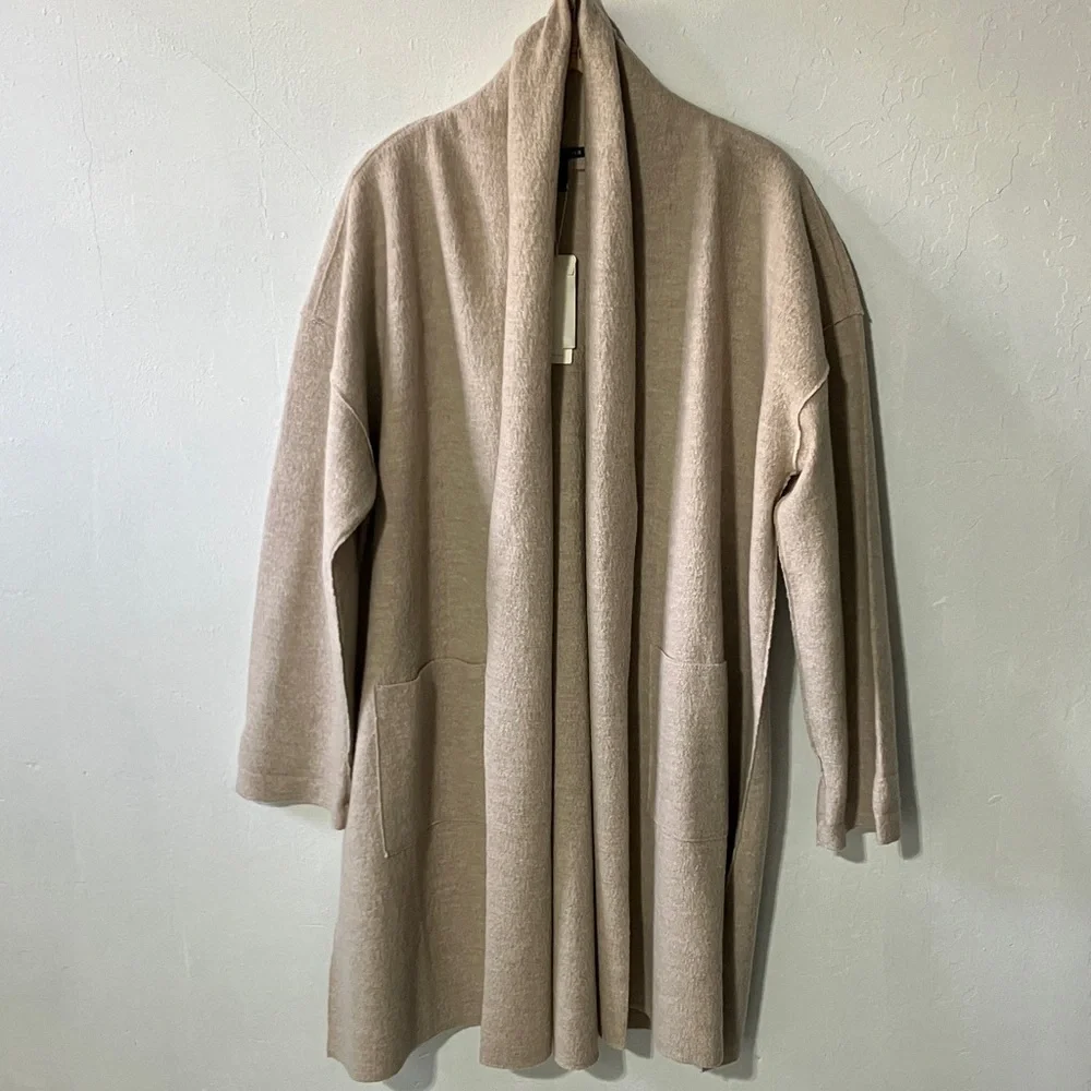 NEW! Eileen Fisher High Collar Boiled Wool Coat in Maple Oat - Picture 12 of 12